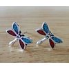 Sterling Silver 3D TINY 8x10mm Red & Blue Dragonfly Studs Earrings!