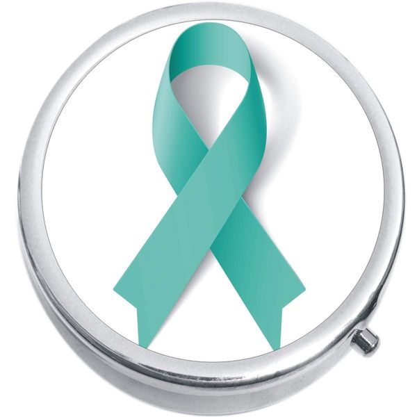 Teal Ribbon Medicine Vitamin Compact Pill Box