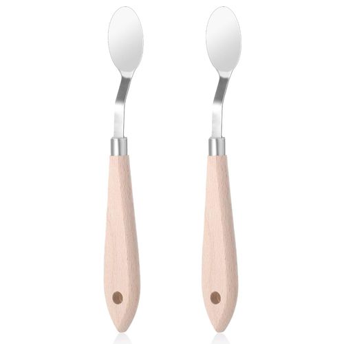 2Pcs Palette Knife No.20 Palette Knives 22mm Width Pallet Knife Stainless Steel Oval Art Paint Spatula Metal Pallet Knife with Wood Handle for Acrylic Paint, Cake Decorating Oil Canvas Mixing Spreadin