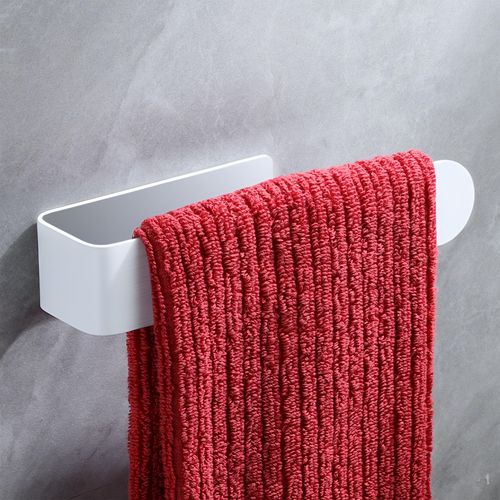 ZUNTO Strong Adhesive Towel Holder, 7.9 Inch White Stainless Steel No Drill Towel Bar for Bathroom, Kitchen, RV - Easy Mount, Space Saving Design