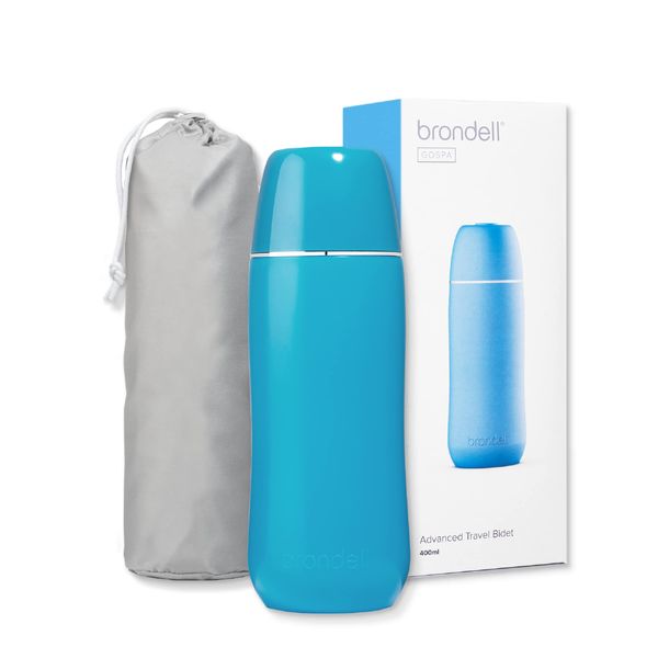 Brondell GoSpa Advanced Portable Bidet for Travel–Pop-Up Nozzle System –High-Quality Compact Bidet with Discreet Travel Bag for Convenient Storage–400mL, Blue