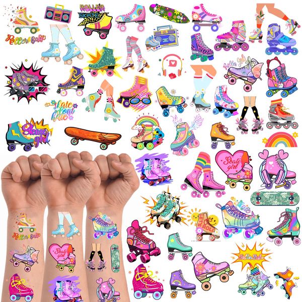 Roller Skate Temporary Tattoos,20 Sheets 200 Pieces Roller Skate Themed Tattoos Stickers Party Decoration Supplies Party favors for Kids Adults,Birthday Party Favors, Goodie Bag Fillers