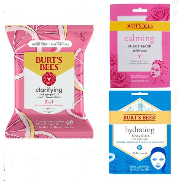 2 Burt’s Bees Sheet Masks & Clarifying Facial Towelettes, 30ct