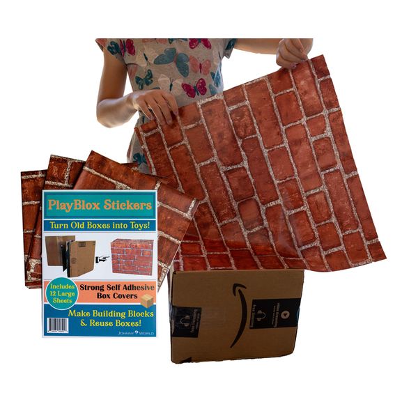 Play Blox - Building Block Stickers for Cardboard Boxes – Reuse Packages and Make your own Toys! 18 Self Sticking Sheets to Build Castles, Forts and Play Houses. Keep Children Entertained for Hours!