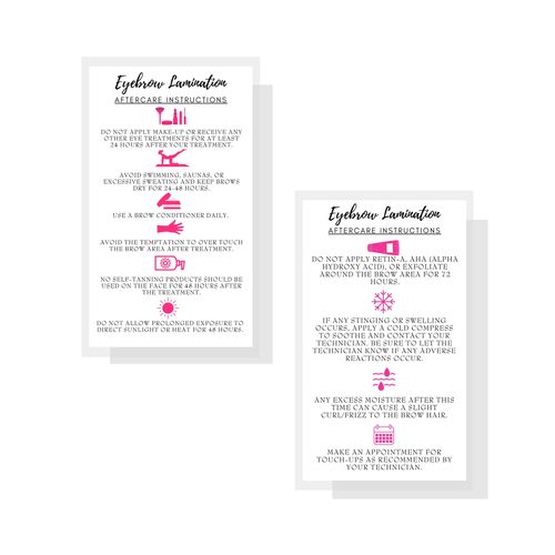 Eyebrow Lamination Aftercare Instruction Cards | Physical Printed 2 x 3.5” inches Business Card Size | Starter Lift Kit with Tint at home diy aftercare supplies | White with Icons Design
