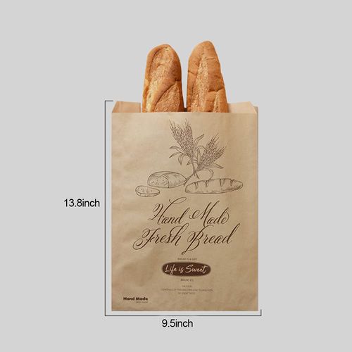 50 Pack 13.8 X 9.5 Inch Kraft Paper Bread Bags for Homemade Bread, Large Paper Bakery Bags with 50 Stickers, Eco Friendly Packaging Storage Loaf Bags for Food Storage