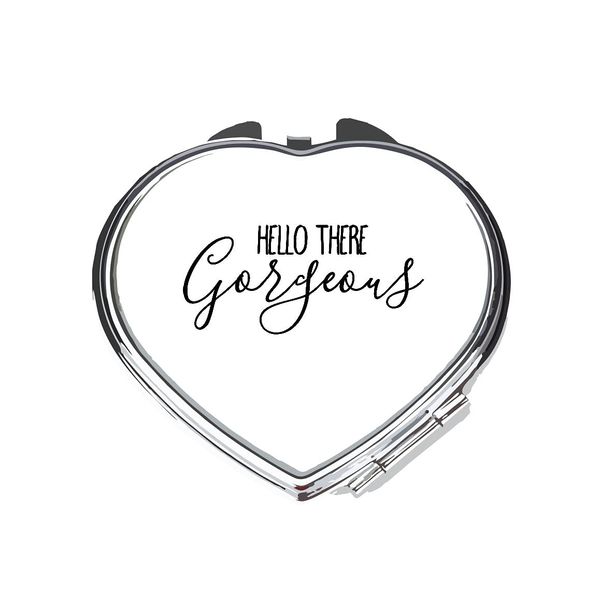 Hello there gorgeous [CM17PMR] positive statement compact pocket mirror - silver heart shape