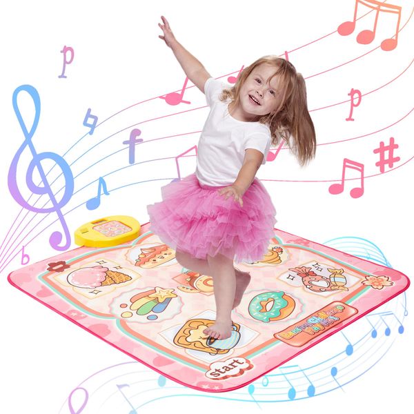 Fijinhom Dance Mat Toys, Electronic Dance Pad for Kids, Toddlers Dancing Game Pad with Adjustable Volume, Built-in Music, Different Game Modes, Musical Mat First Birthday Gifts for Girls Boys, Pink