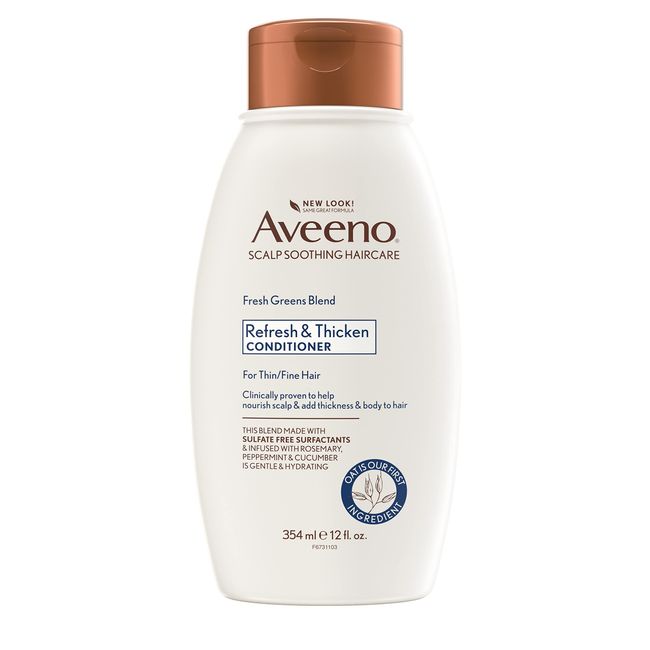 Aveeno, Fresh Greens Blend Sulfate-Free Conditioner with Rosemary, Peppermint & Cucumber to Thicken & Nourish, Clarifying & Volumizing for Thin or Fine Hair, Paraben-Free, 12oz