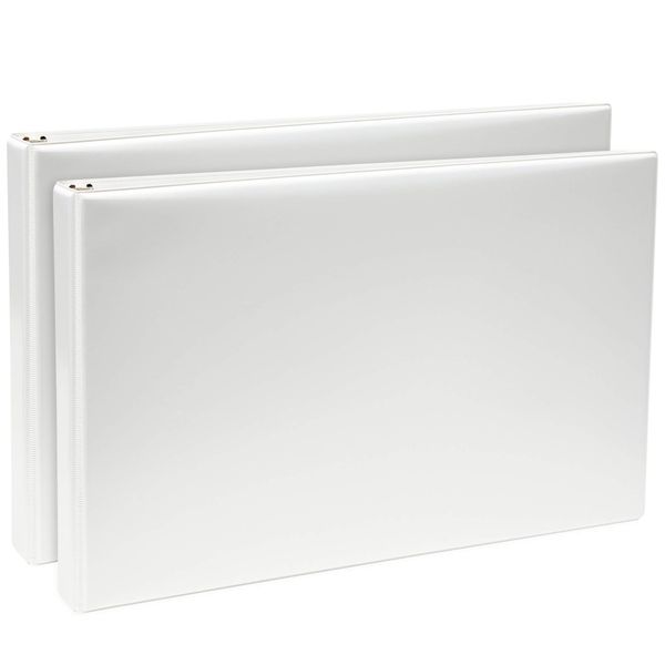 Avery Heavy-Duty View 3 Ring Binders, 1" Slant Rings, Holds 11" x 17" Paper, White, 2 Pack (17707)