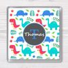 Childrens Dinosaur Personalised Drinks Coaster, Any Name & Initial (Design 4)
