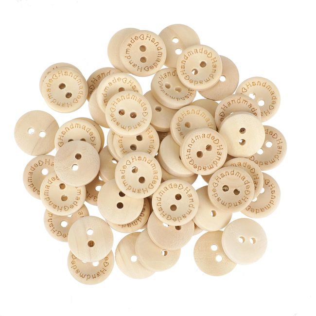 50PCS Wooden Handmade Buttons 2 Holes Round Wooden Sewing Buttons Crafts Assorted Buttons for Gift Giving Crochet Knitting Craft Projects Scrapbook Clothing Hats Sweater Decor Accessories, 15mm