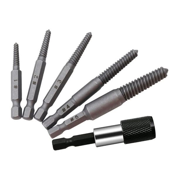 LIKENNY 6 Piece Set Reverse Tap Set, Hexagonal Screw Removal Bit, For Removing Broken Bolts, Screw Heads, High Hardness, Fine Thread, Tanned Screw Removal Bit, Screw Extractor, Thread Repair Kit,