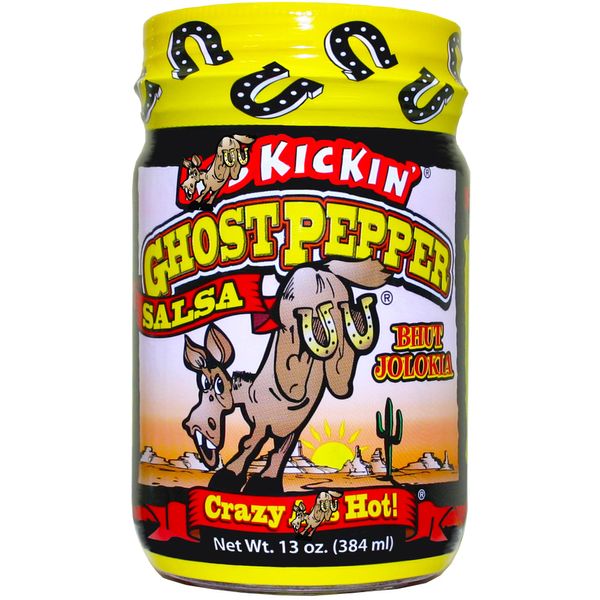 KICKIN' Ghost Pepper Spicy Salsa - 13 oz - Premium Gourmet Spicy Hot Salsa for Tortilla Chips, Veggies, and Breakfast Burritos – Perfect Stocking Stuffers or Christmas Gifts - Try if you Dare!