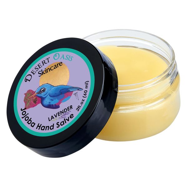 Lavender Jojoba Oil Hand Salve. Over 50% Pure Organic Jojoba Oil. Moisturizes Hair, skin, face, hands, feet naturally. Softening formula with Organic Beeswax and Organic Avocado Oil.(2 oz/60gm)