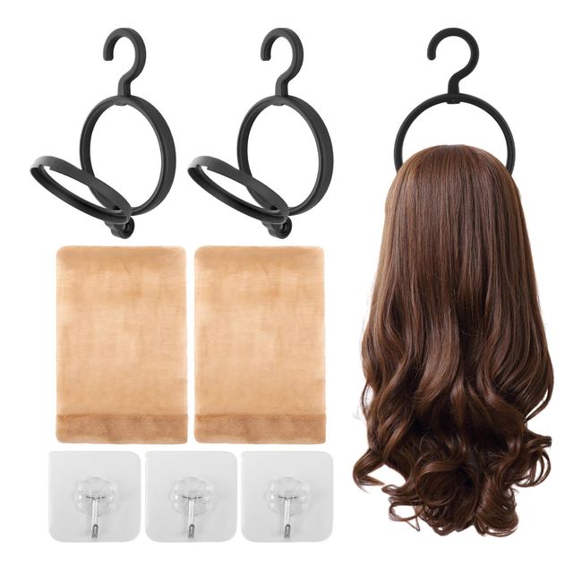 QWLWBU 3 Pack Hanging Wig Stand,Wall Mounted Wig Hanger Portable Wig Holder Collapsible Wig Stand Display Tool For Multiple Wigs for Display,Storage, Styling(Black,size:9.2*3 inch)