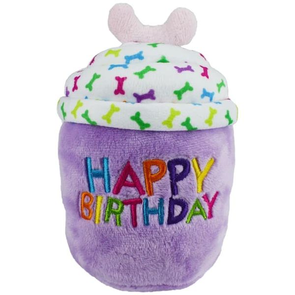 Multipet Purple Happy Birthday Cup Cake Plush Dog Toy Small