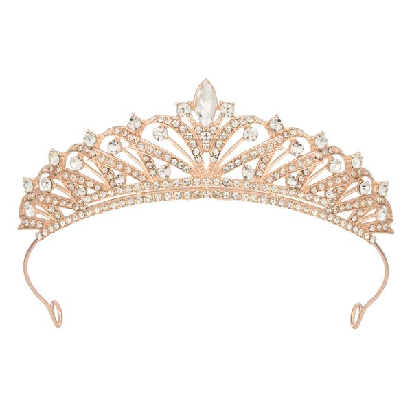 SWEETV Wedding Tiara Princess Crown Rhinestone Tiaras for Women and Girls, Rhinestone Bridal Princess Tiara Jewelry Headpieces for Bridal,Birthday,Party Costume Hair Accessories,Rose Gold