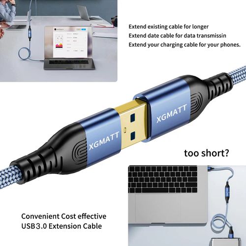 XGMATT USB 3.0 Extension Cable 3M 2pack,5Gbps Data Sync USB Type A Male to Female USB Extender Cord High Data Transfer Compatible with Webcam, Flash Drive, Hard Drive, USB Keyboard, GamePad,Blue