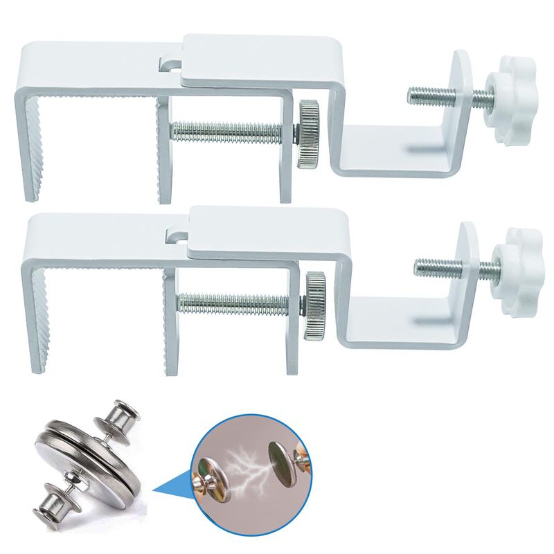 No-Drill Outside Mount Curtain Rod Bracket – Adjustable For 1-2 Or 2-3 Inch Rectangular Headrails, Fits 1-Inch Rods, Nickel Finish (2-Pack)
