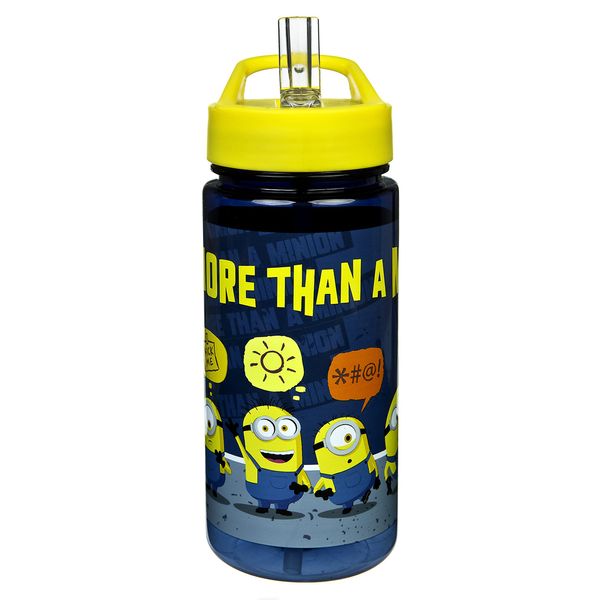 AERO Minions Drinking Bottle for Children with Motif Plastic Water Bottle BPA Free Approximately 500 ml Capacity Integrated Straw Ideal for Nursery and School