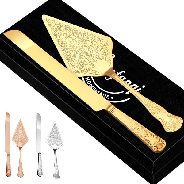 ZIMFANQI Wedding Cake Knife and Server Set,Stainless Steel Vintage Cake Cutting Utensils for Wedding, Birthday,Premium Elegant Keepsake for Newlyweds