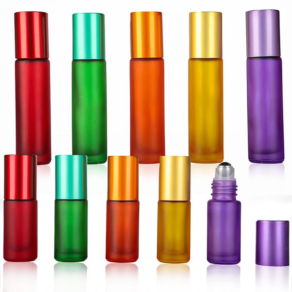 ktxaby 10Pcs Essential Oils Roller Bottles,5ml/10ml Roll on Bottles with Stainless Steel Ball, Refillable Frosted Glass Roller Bottles for Essential Oils, Fragrance, Aromatherapy