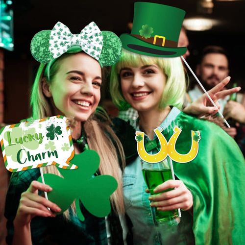 Kiddale 2Pcs St. Patrick’s Day Headband,shamrock headband for women Girls,Green Irish Sequin Mouse Ear,Lucky Clover Hair Accessories Costume Cosplay Headwear for Irish Party Holiday Decorations