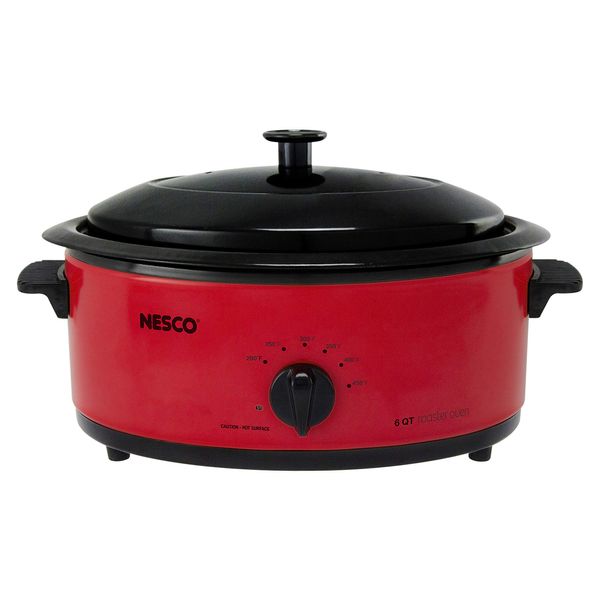 NESCO 4816-12, Roaster Oven with Porcelain Cookwell, Red, 6 quart, 750 watts