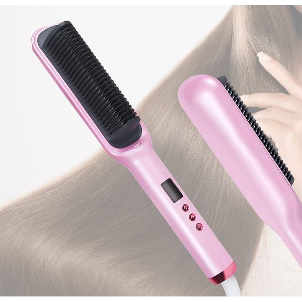 Hair Straightening Brush LCD Fast Heated with 17 Temp Negative Ion Heated Brush