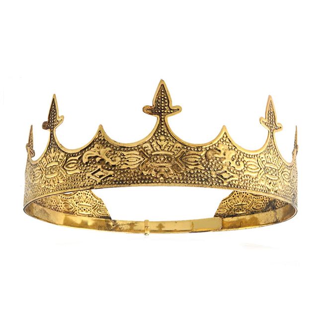 Crown Hair Jewelry Royal King Diadem Men Metal Big Tiaras For Halloween Costume Dark Gold