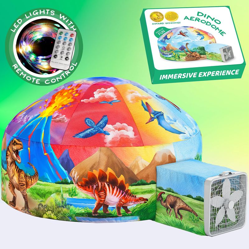 W o dino aerodome with led lights air tent fort inflatable play