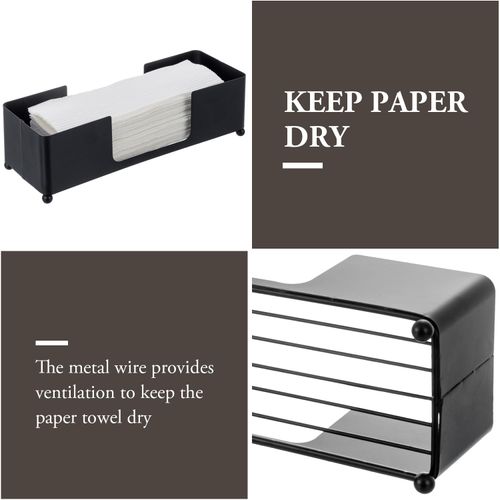 MyGift Modern Matte Black Metal Tabletop Commercial Folded Paper Towel Holder, Countertop Disposable Napkin Dispenser Tray for Guest Bathroom