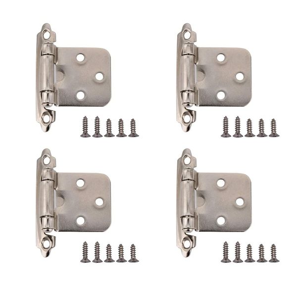 Lxoraziy 4 Stück Selbstschließende Scharnier, 270 Grad Scharnier Overlay Polierte Chrom Möbel Schrank Scharniere, Küchenschrank Flush Scharnier mit Schraube, für Home, Küche, Schlafzimmer (Silber)