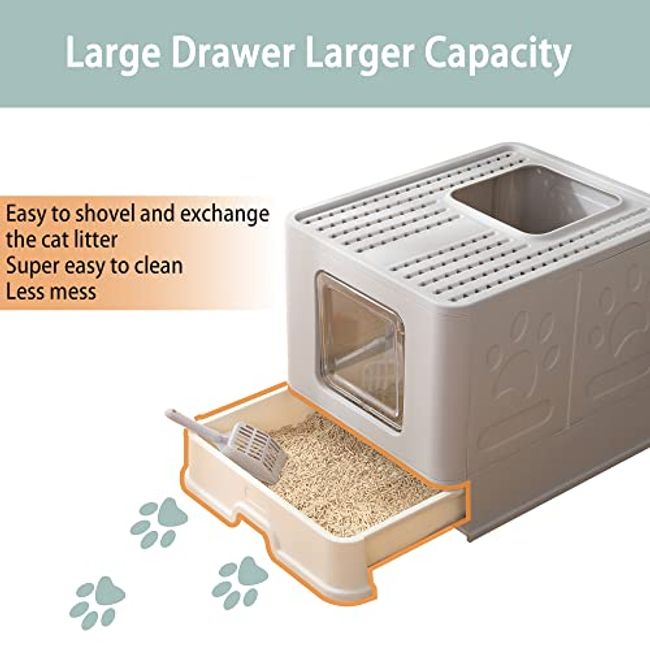 Cat Litter Box, Foldable Top Entry Covered Cat Litter Box with Lid , Easy  Clean No Smell