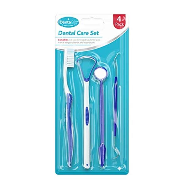 The Home Fusion Company Dental Care Care Kit 4 Piece Oral Dental Pick Mirror Tongue Cleaner & Toothbrush