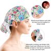Spring Flowers Scrub Cap, Adjustable Working Cap with Button, Bouffant Caps with Bow Hair Scrunchy