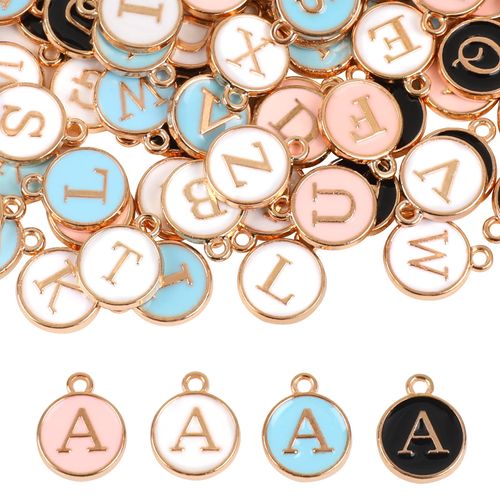 104 PCS Letter Charms for Jewelry Making Bracelets Double Sided Alphabet Charms Initial Charms Metal Letter Charms for Necklace Bracelet Jewelry Making, 4 color