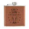 Crazy Skiing Man Stars 6oz PU Leather Hip Flask Tan