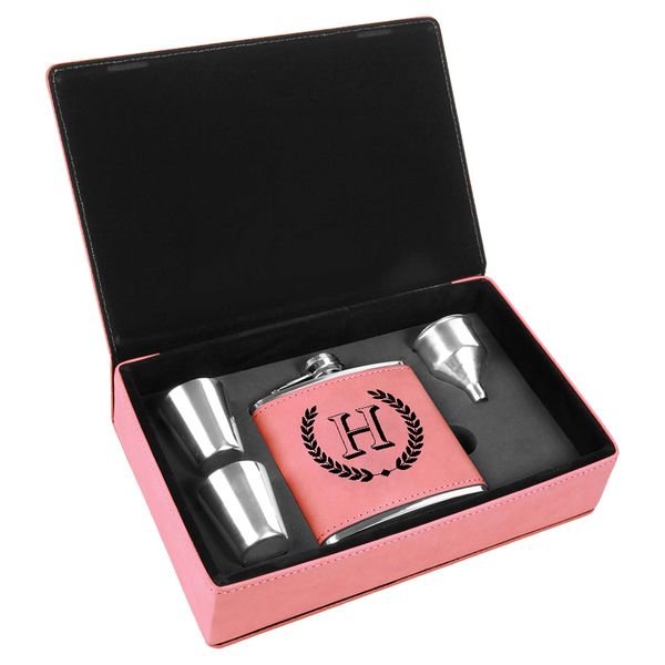 Personalized Leatherette Flask Gift Set | Horace Custom Engraved (Pink)