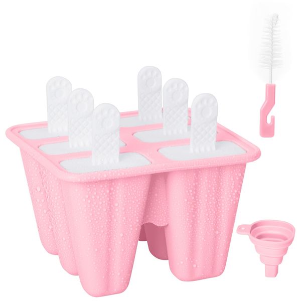 Ice Cream Mould Set, Ice Lolly Moulds with Sticks, Ice Pop Moulds, 6 Pieces Reusable Silicone Popsicles Molds for Adult Kids (Pink)