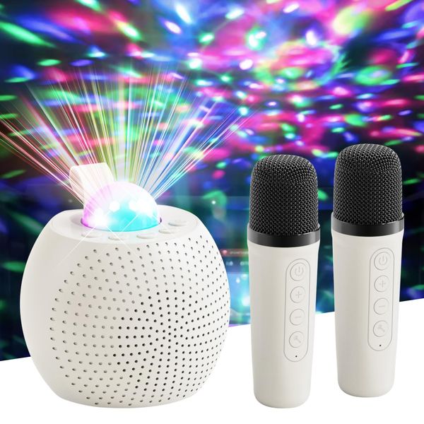 SOUTHMAN Mini Karaoke Machine for Kids Adults, Bluetooth Karaoke Machine with 2 Wireless Microphone for Kids Ages 4,5,6,7,8,9,10,11,12+ Years Old Toddler, Disco LED Lights for Girls Boys Gifts