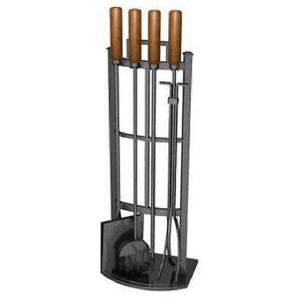 Panacea Products 15037 5-Pc. Fireplace Tool Set, Black with Wood Handles -