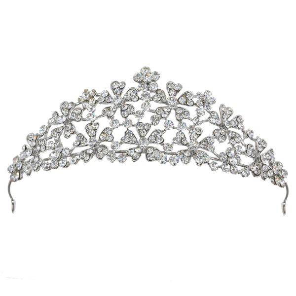 SAMKY Bridal Crown Silver Rhinestone Flower Wedding Tiara Headpiece Bride's Crystal Hair Accessories