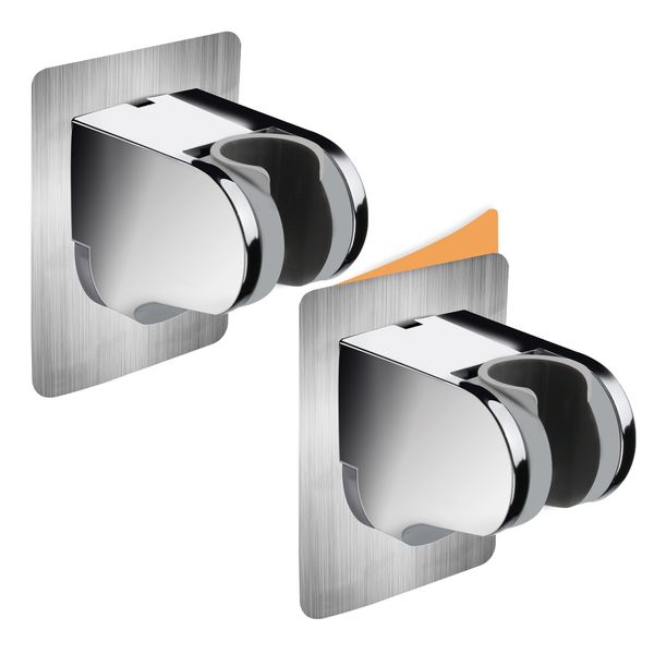 HOMEWELL 2 Pack No Drill Wall Mounted Shower Bracket, Chrome Finish, ABS Material, Adjustable Angle, Suitable for Smooth Surfaces
