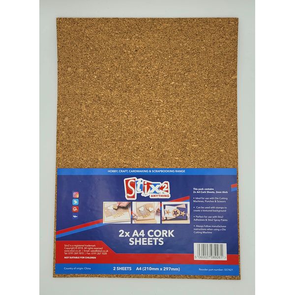 2 A4 2mm Craft Cork Sheet Textured Card Craft Making Crafting Die Cutting S57421