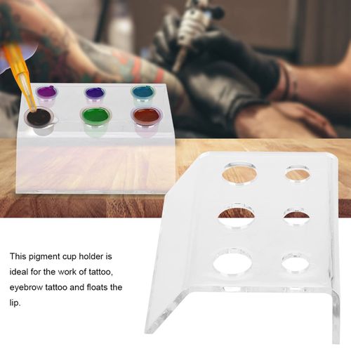Supporto per Tazza di Inchiostro Tatuaggi, Professional 6 Fori Pigmenti Tatuaggio Organizzatore Coppa Pigment Sopracciglio Porta Tappini Acrilico Trucco Portabicchieri Tattoo Ink Cup Holder Kit