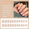 French Fake Nails, 48Pcs False Nails Medium Short, Nude Full Cover Artificial Press on Nails in 12 Different Sizes with Nail Glue, Stick on Nails Manicure Set for Women Girls Nail Decorations