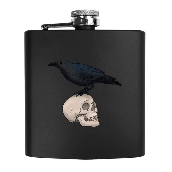 6oz (170ml) 'Crow & Skull' Pocket Hip Flask (HP00024723)