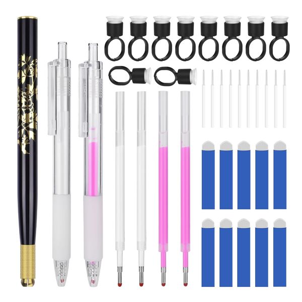 ATOMUS Microblading Pen Kit Black Tattoo Eyebrow Manual Pen 2sets Mark Pen 10pcs 18U/3RL Eyebrow Micro Blades 10pcs Pigment Holder with Sponge